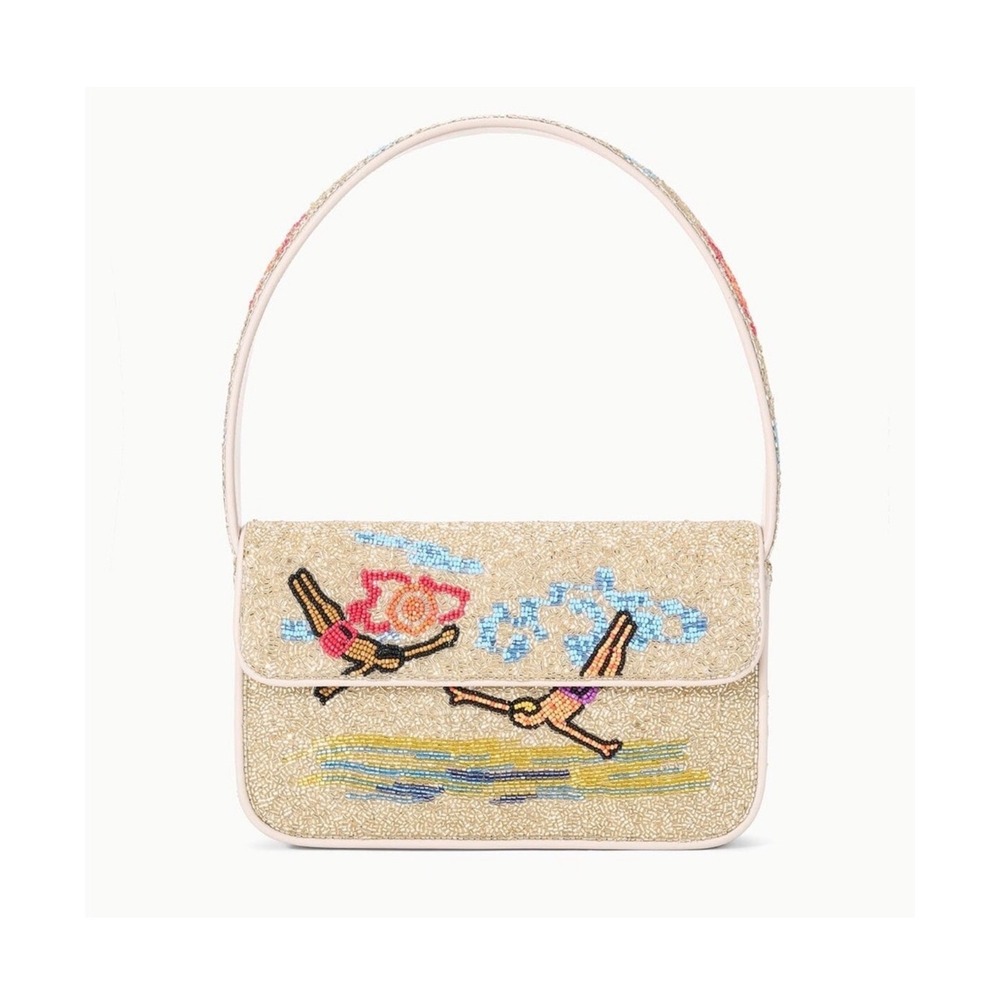 STAUD Tommy Beaded Shoulder Bag Divers Cream Multi New with Tags - Picture 7 of 7